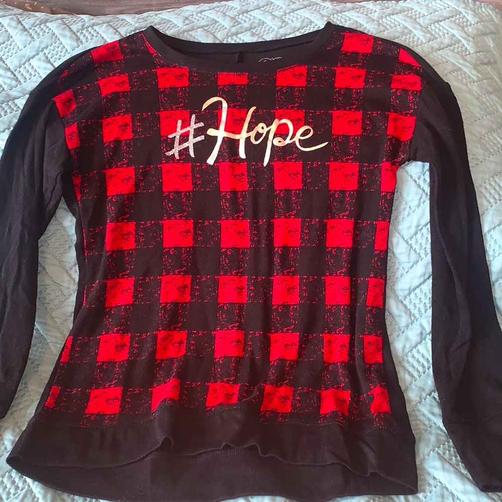 Justice girls size 12 plaid/ sparkly/ long sleeve top